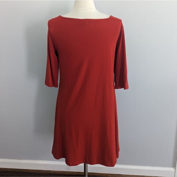 Eileen Fisher Coral Orange Asymmetrical Neckline Viscose Spandex Dress Medium - Picture 2 of 5